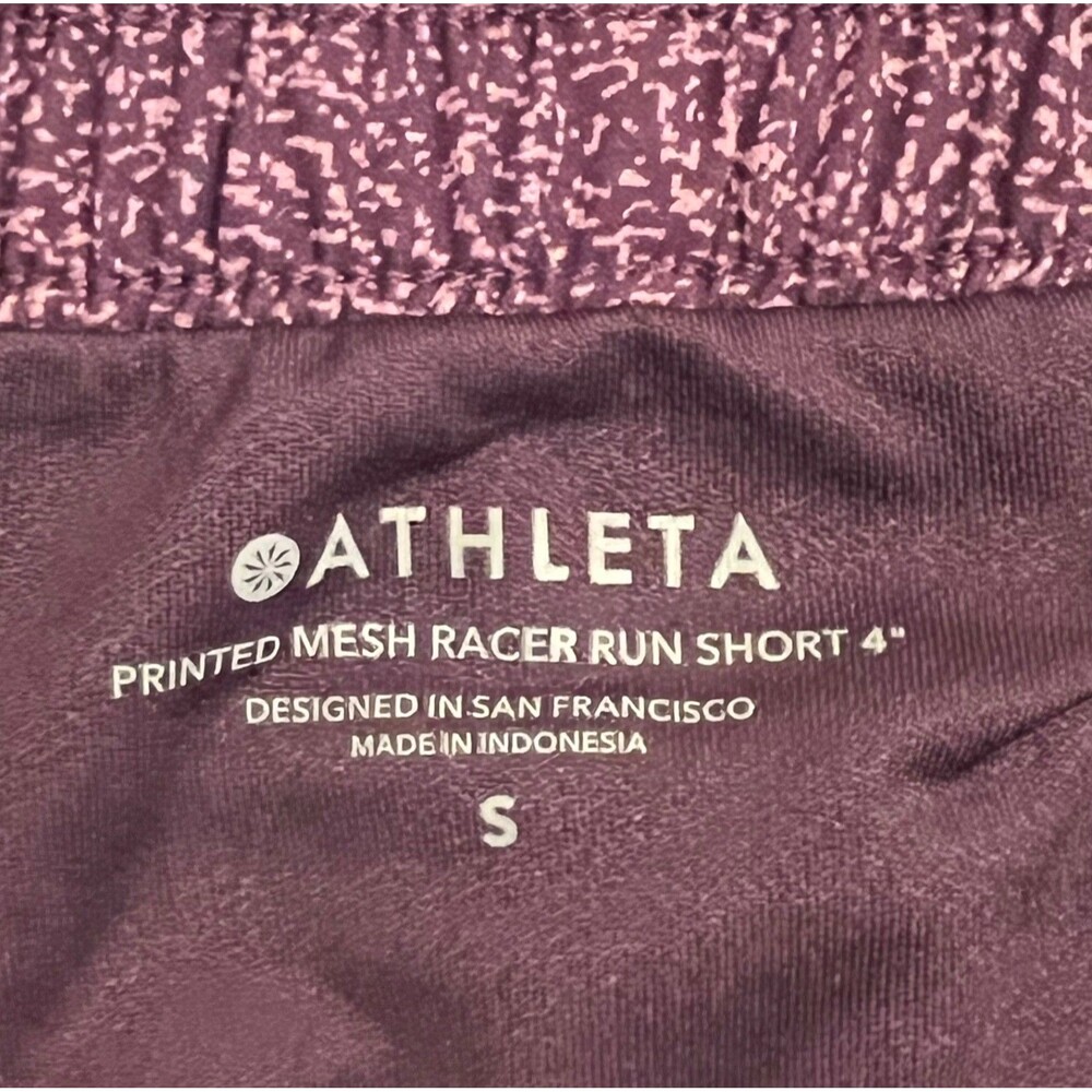 ATHLETA Purple Violet Static Printed Mesh Racer Run Shorts 4" Zip Pocket Small - Picture 6 of 11